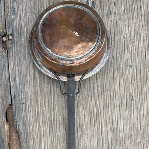 Antique 1800s Copper Skillet Frying Pan Saute Pan Hand Forged Iron Handle Copper